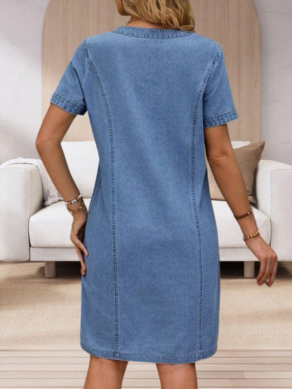 Robe en Jean d'Été à Col V et Poches pour Femme
