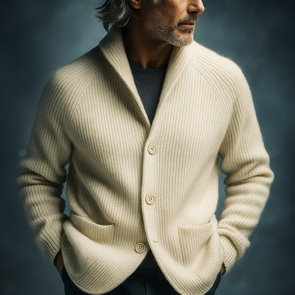 Cardigan à Col Châle en Grosse Maille pour Homme