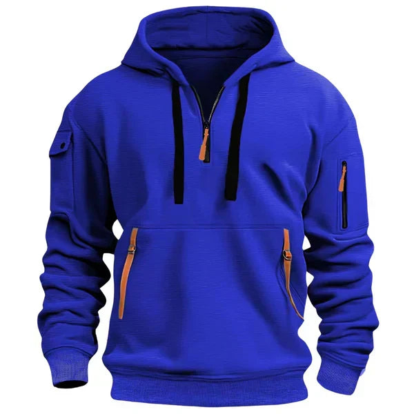 Sweat à Capuche Demi-Zip à Poches Zippées pour Homme