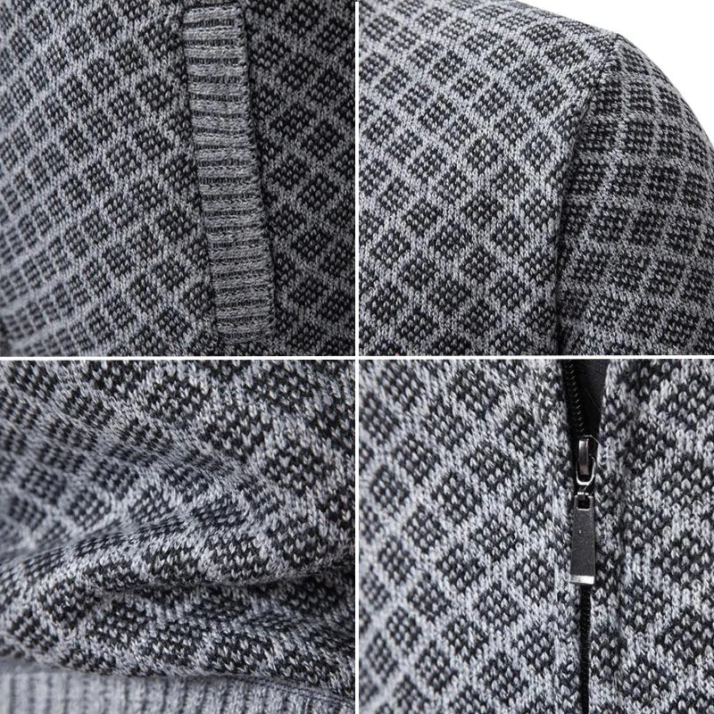 Cardigan Zippé à Motif Losanges pour Homme
