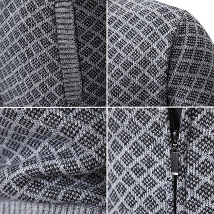 Cardigan Zippé à Motif Losanges pour Homme