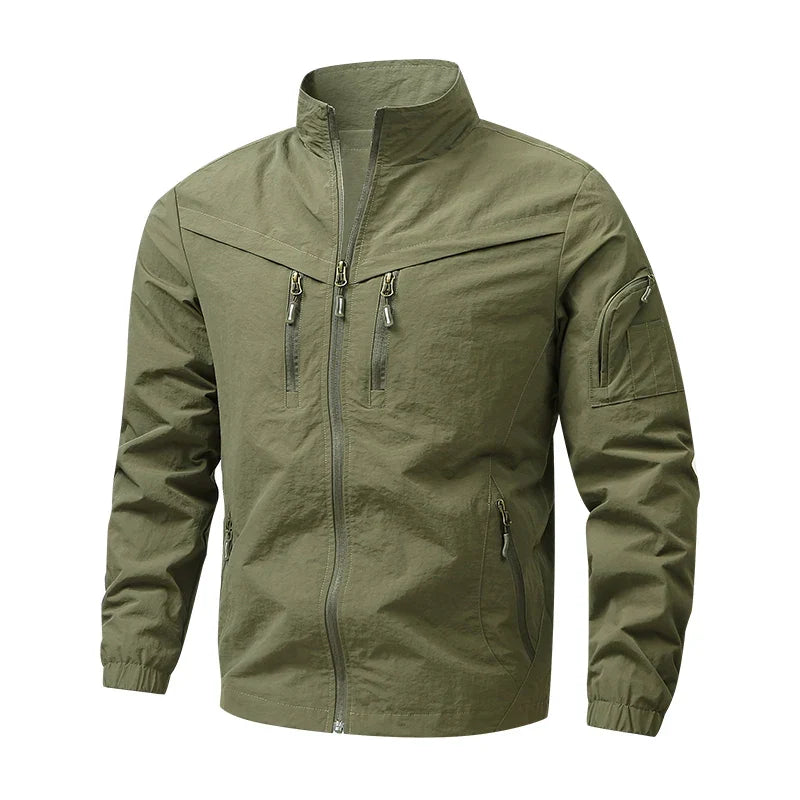 Veste Utilitaire à Col Montant et Poches Zippées pour Homme