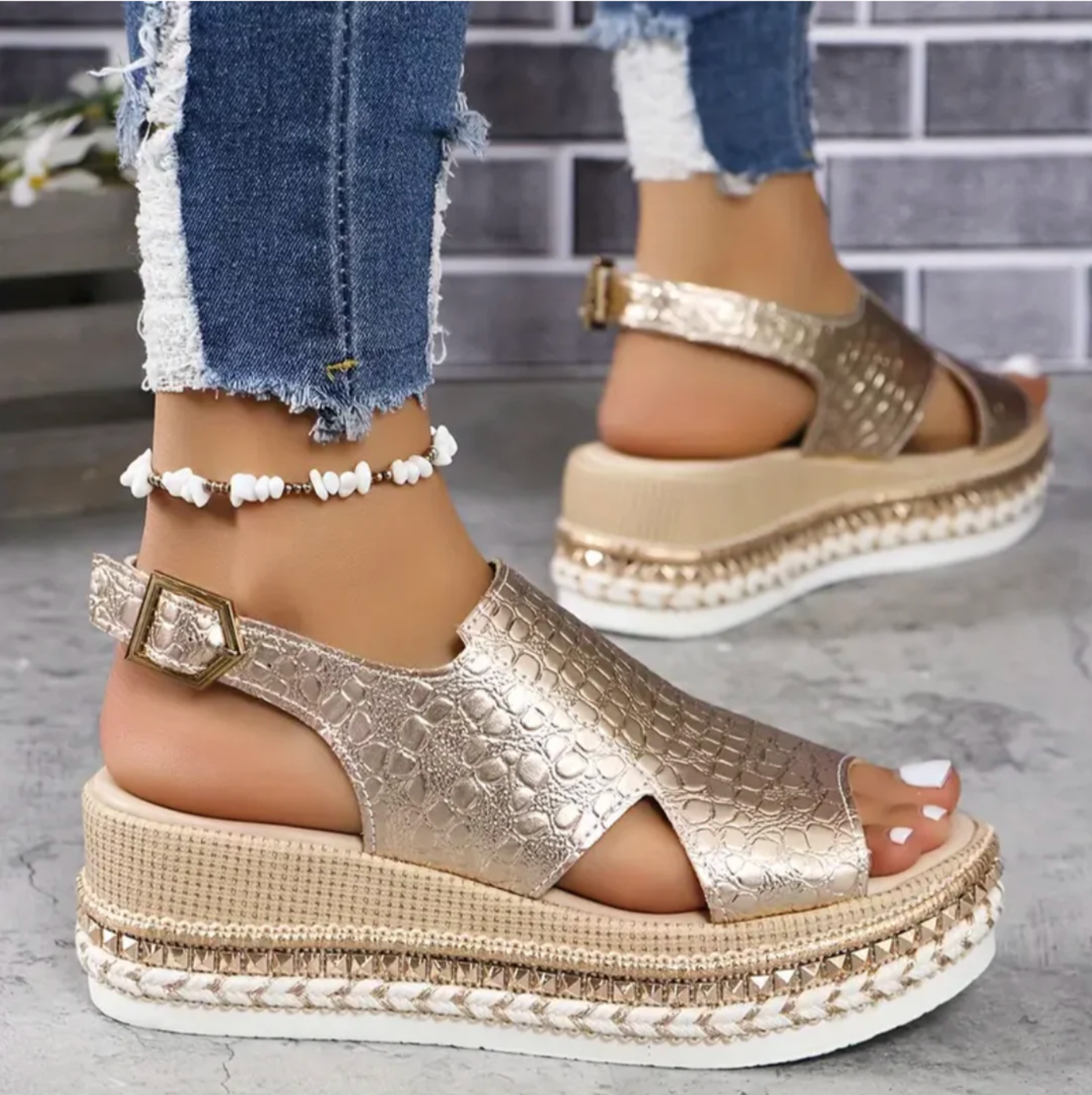 Sandales en PU à Semelle Rembourrée pour Femme