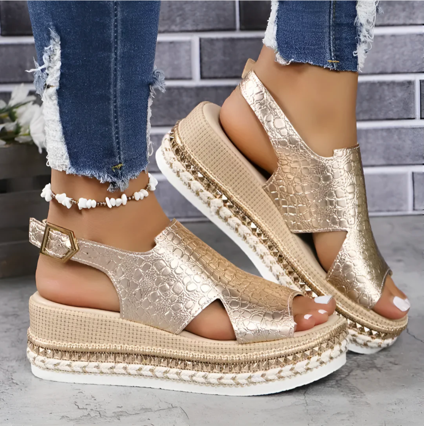 Sandales en PU à Semelle Rembourrée pour Femme