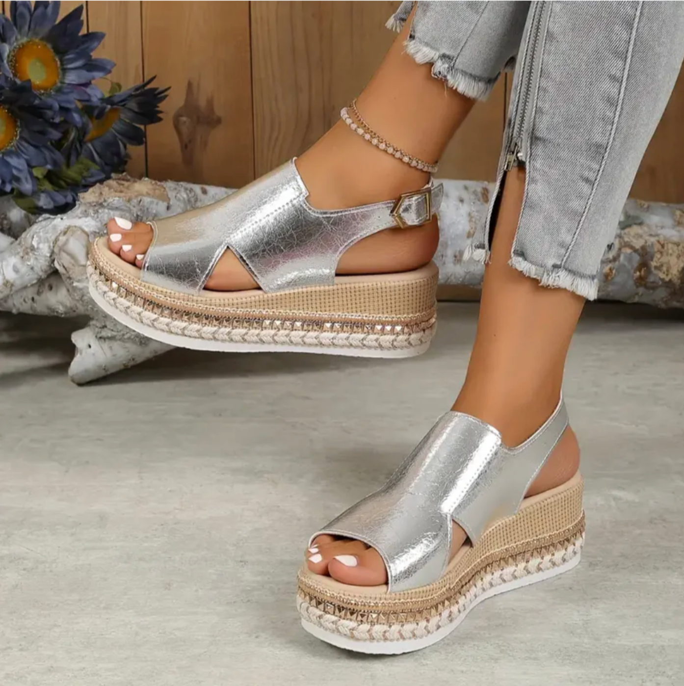 Sandales en PU à Semelle Rembourrée pour Femme