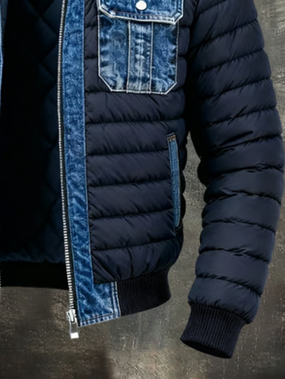 Veste Puffer Hybride en Denim à Col Montant pour Homme