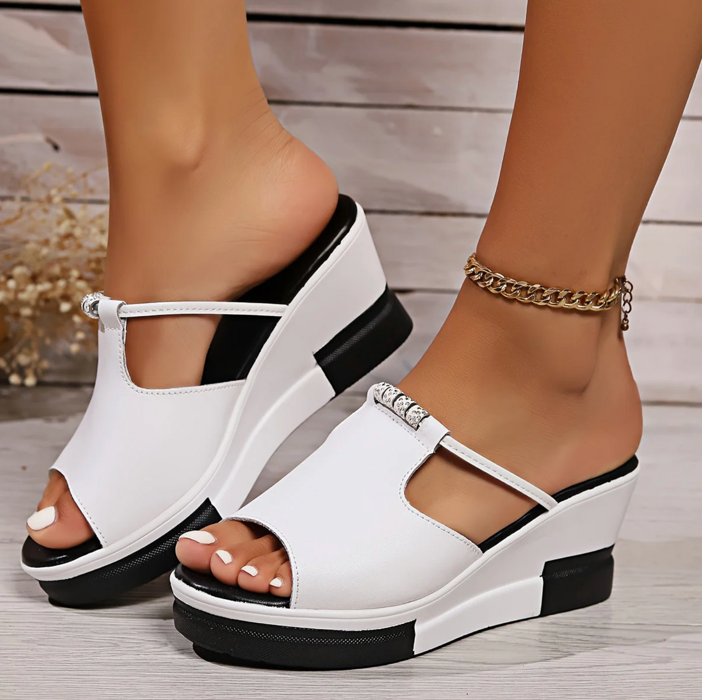 Chaussures à Talons Compensés et Semelle Caoutchouc pour Femme