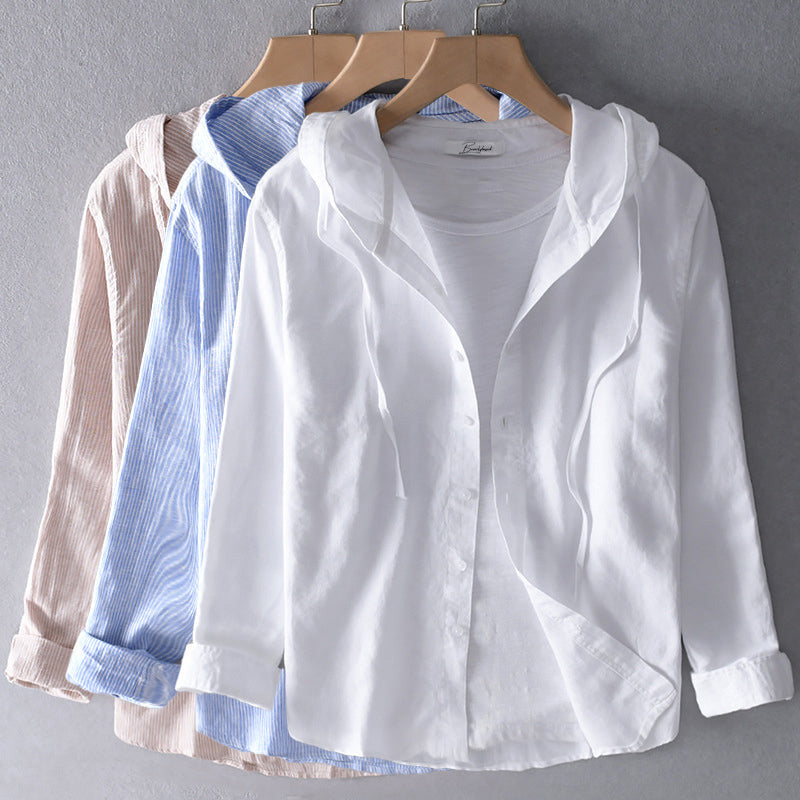 Sweat à Capuche Rayé et Boutonné pour Femme