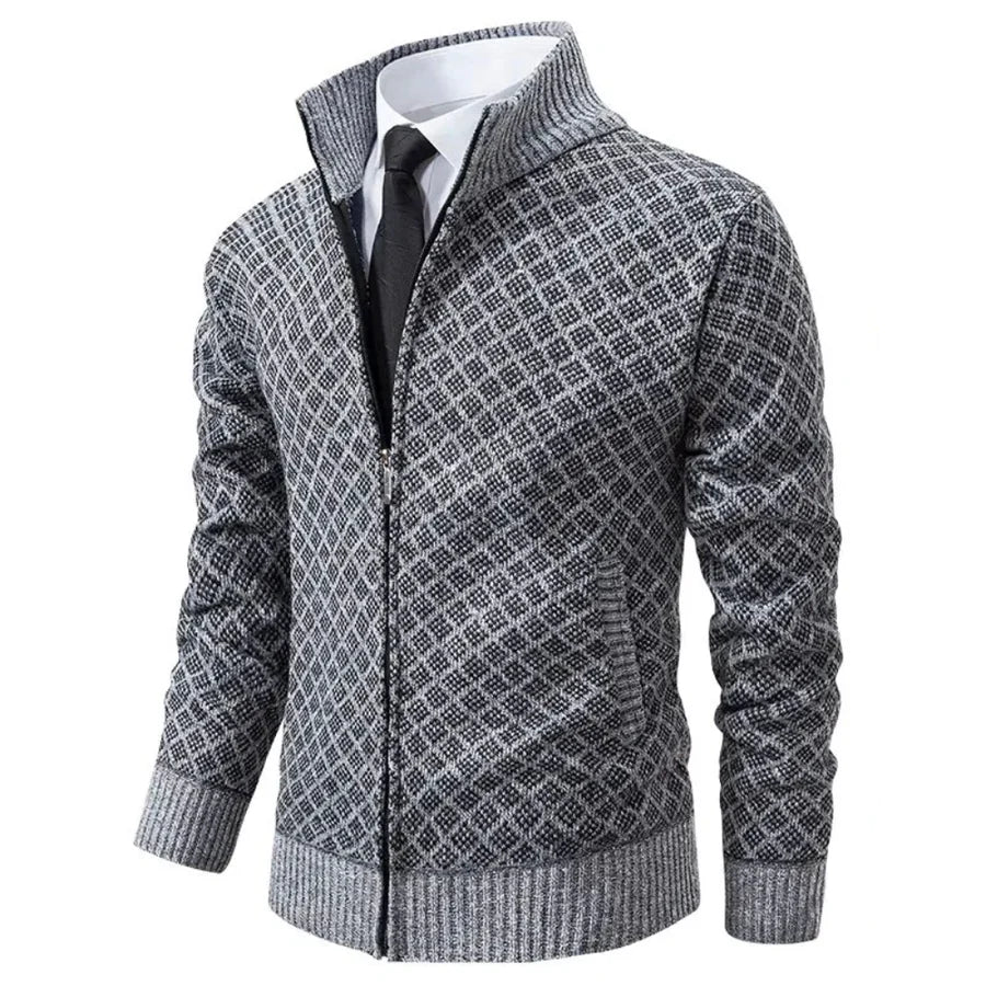Cardigan Zippé à Motif Losanges pour Homme