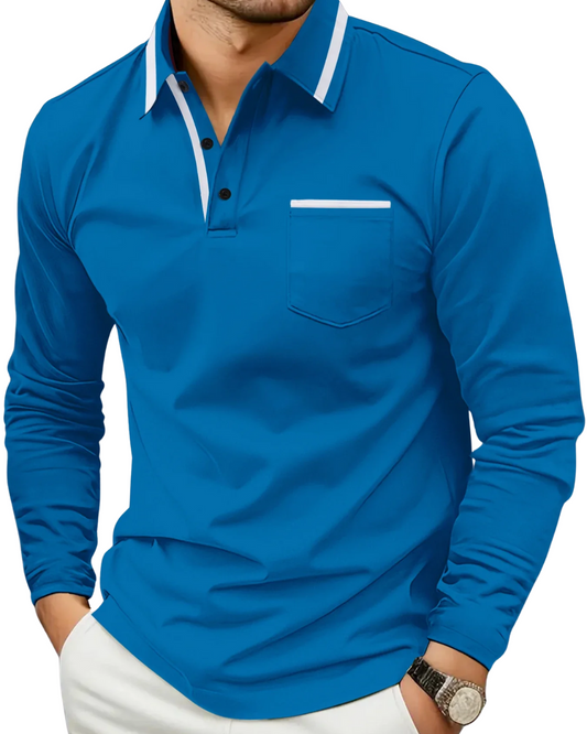 Polo Manches Longues à Col Contrastant pour Homme