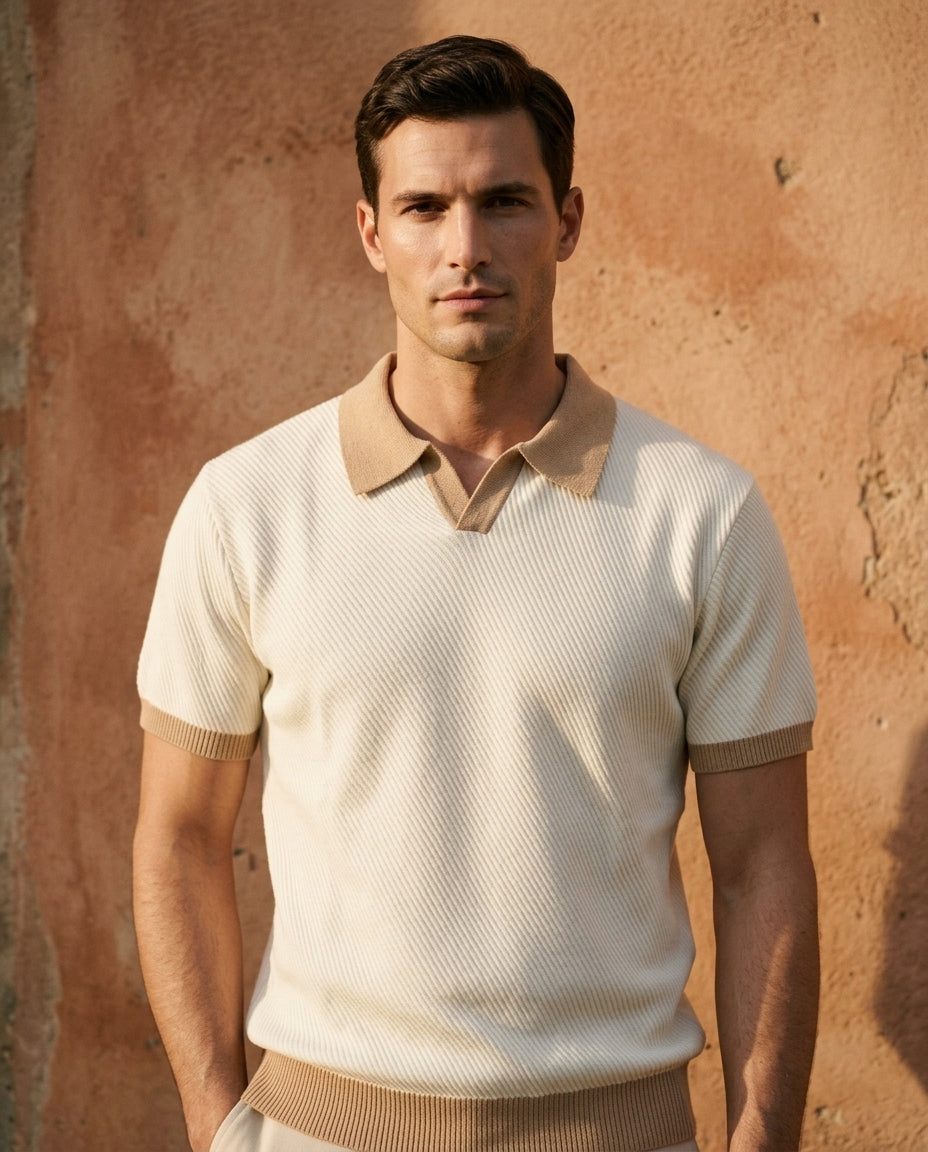 Polo en Maille Fine à Col Contrastant pour Homme
