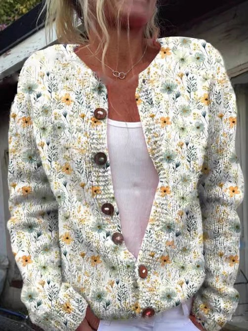 Gilet en Tricot à Motif Floral pour Femme