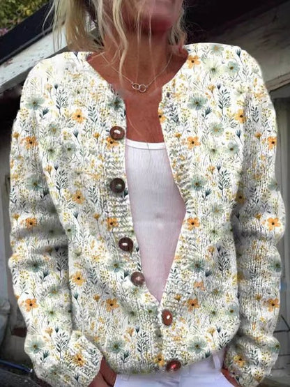 Gilet en Tricot à Motif Floral pour Femme