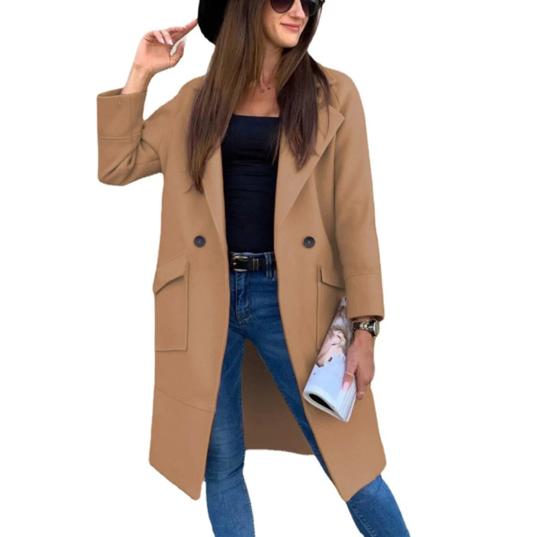 Trench-Coat Boutonné Long pour Femme