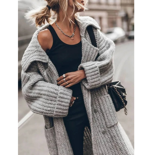 Cardigan à Col Cranté Coupe Oversize pour Femme