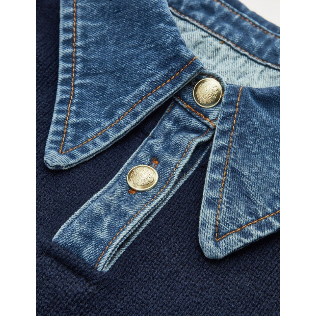 Pull en Maille à Col Chemise pour Femme