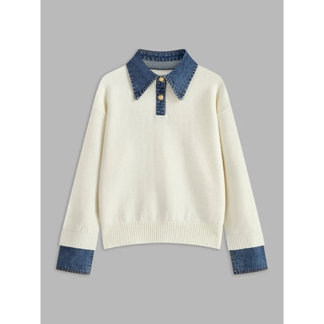 Pull en Maille à Col Chemise pour Femme