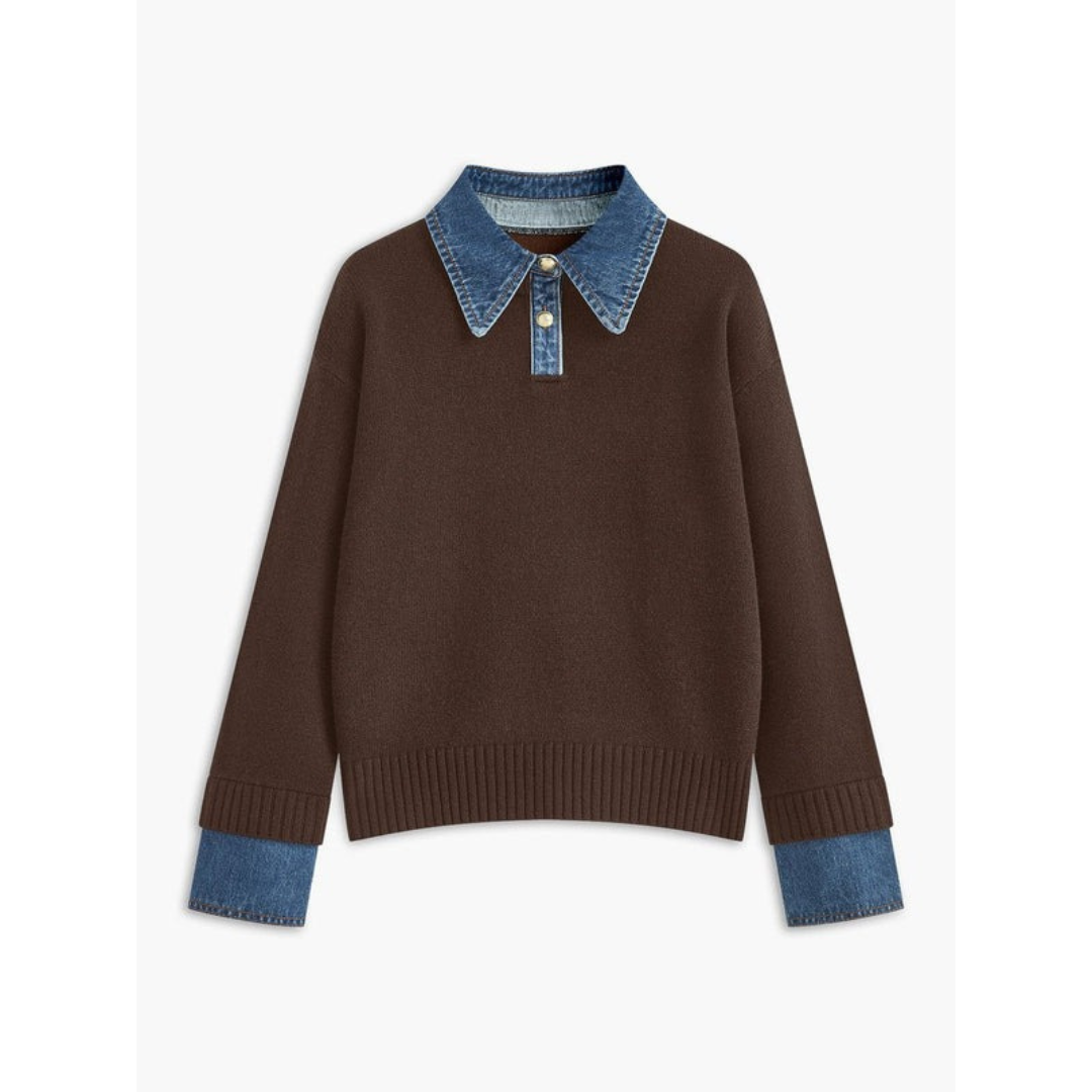 Pull en Maille à Col Chemise pour Femme