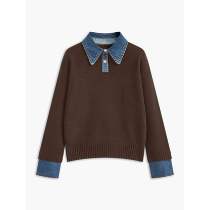 Pull en Maille à Col Chemise pour Femme
