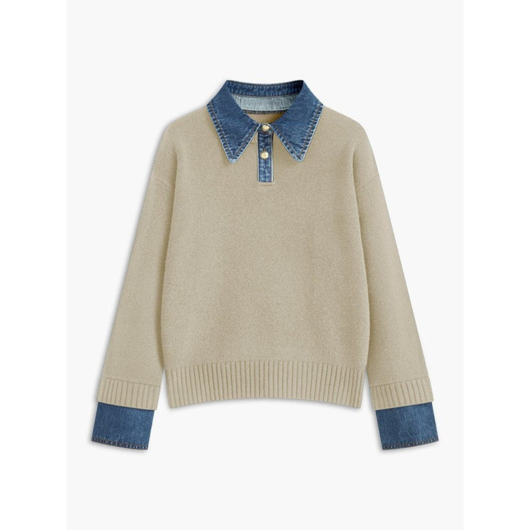 Pull en Maille à Col Chemise pour Femme