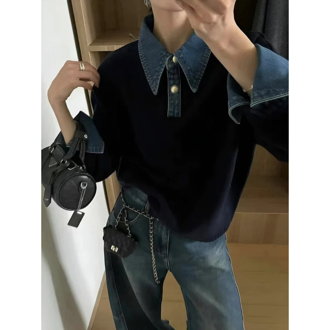 Pull en Maille à Col Chemise pour Femme