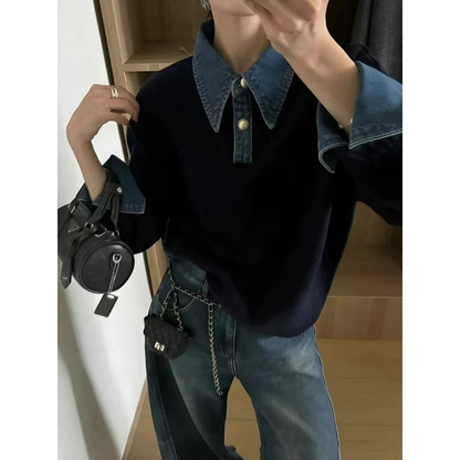 Pull en Maille à Col Chemise pour Femme