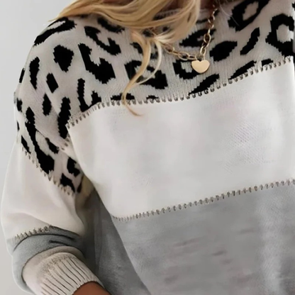 Pull en Maille à Imprimé Léopard Bicolore pour Femme