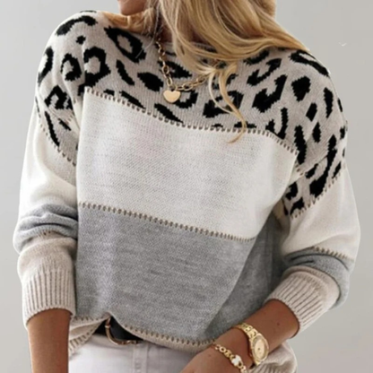 Pull en Maille à Imprimé Léopard Bicolore pour Femme