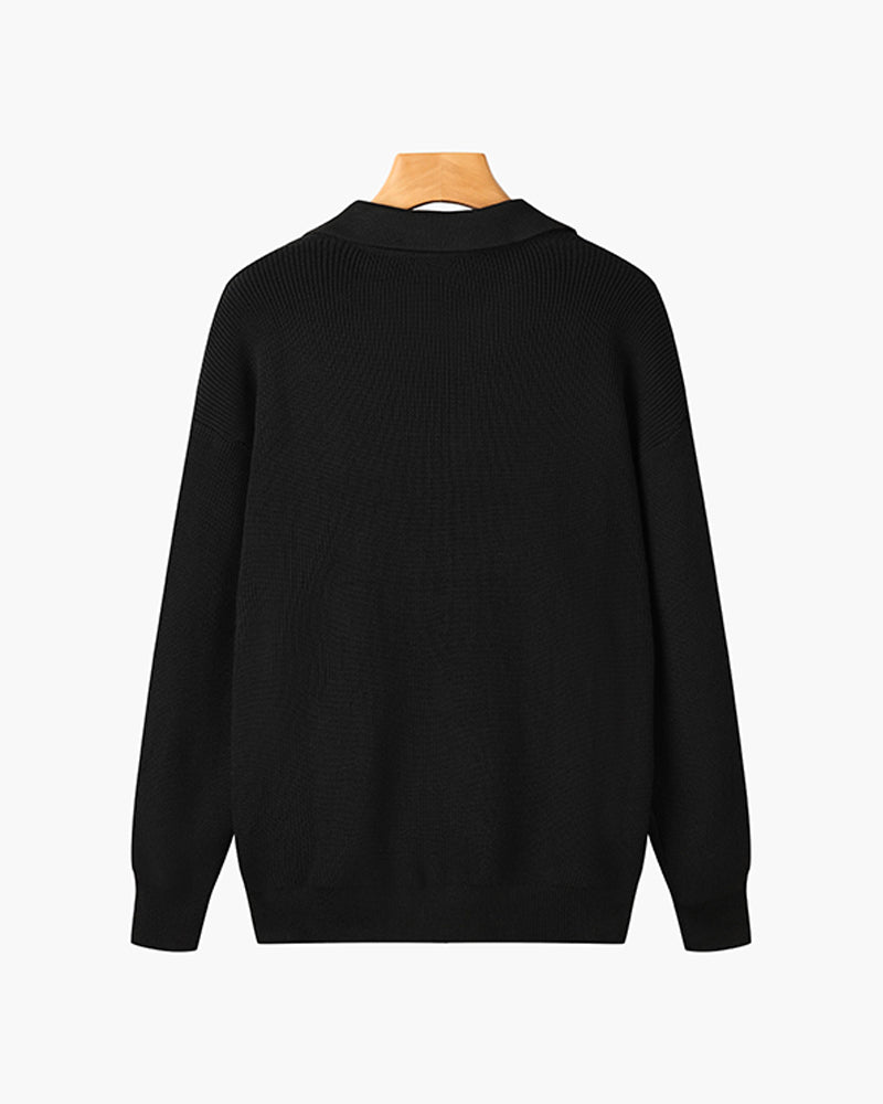 Pull Demi-Zip en Maille Gaufrée à Col Polo pour Homme