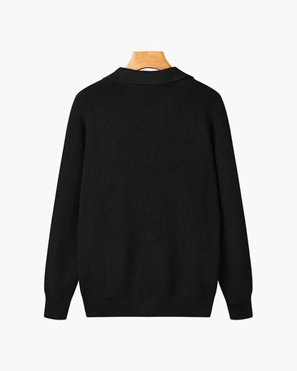 Pull Demi-Zip en Maille Gaufrée à Col Polo pour Homme