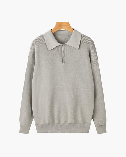 Pull Demi-Zip en Maille Gaufrée à Col Polo pour Homme