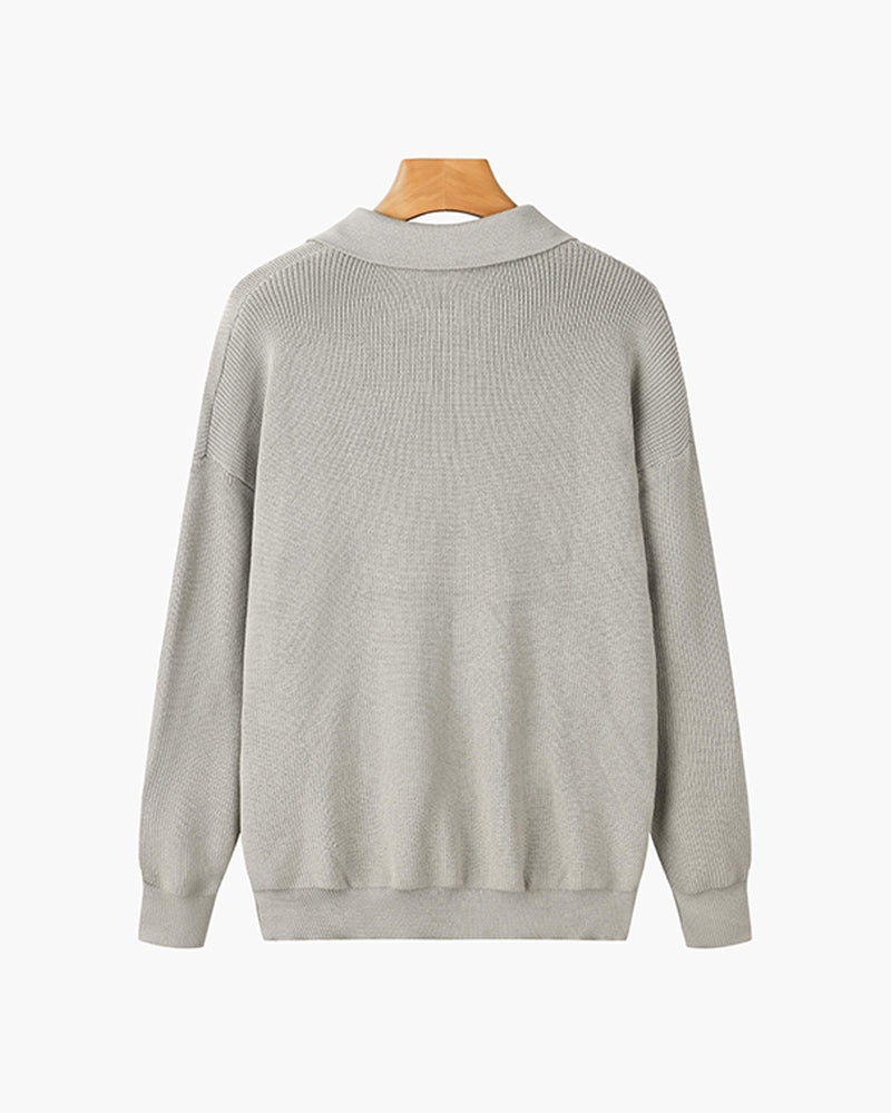Pull Demi-Zip en Maille Gaufrée à Col Polo pour Homme