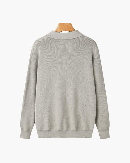 Pull Demi-Zip en Maille Gaufrée à Col Polo pour Homme