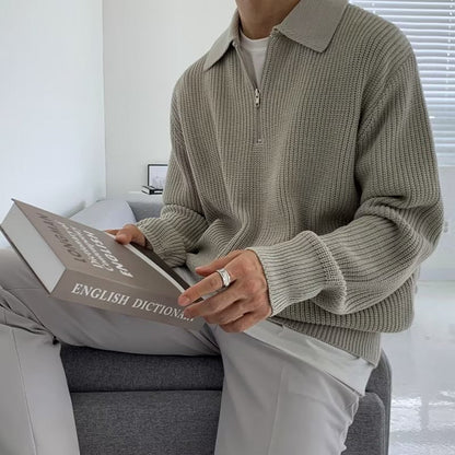 Pull Demi-Zip en Maille Gaufrée à Col Polo pour Homme