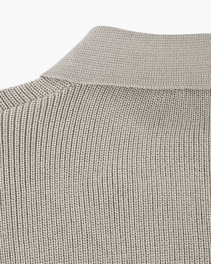 Pull Demi-Zip en Maille Gaufrée à Col Polo pour Homme