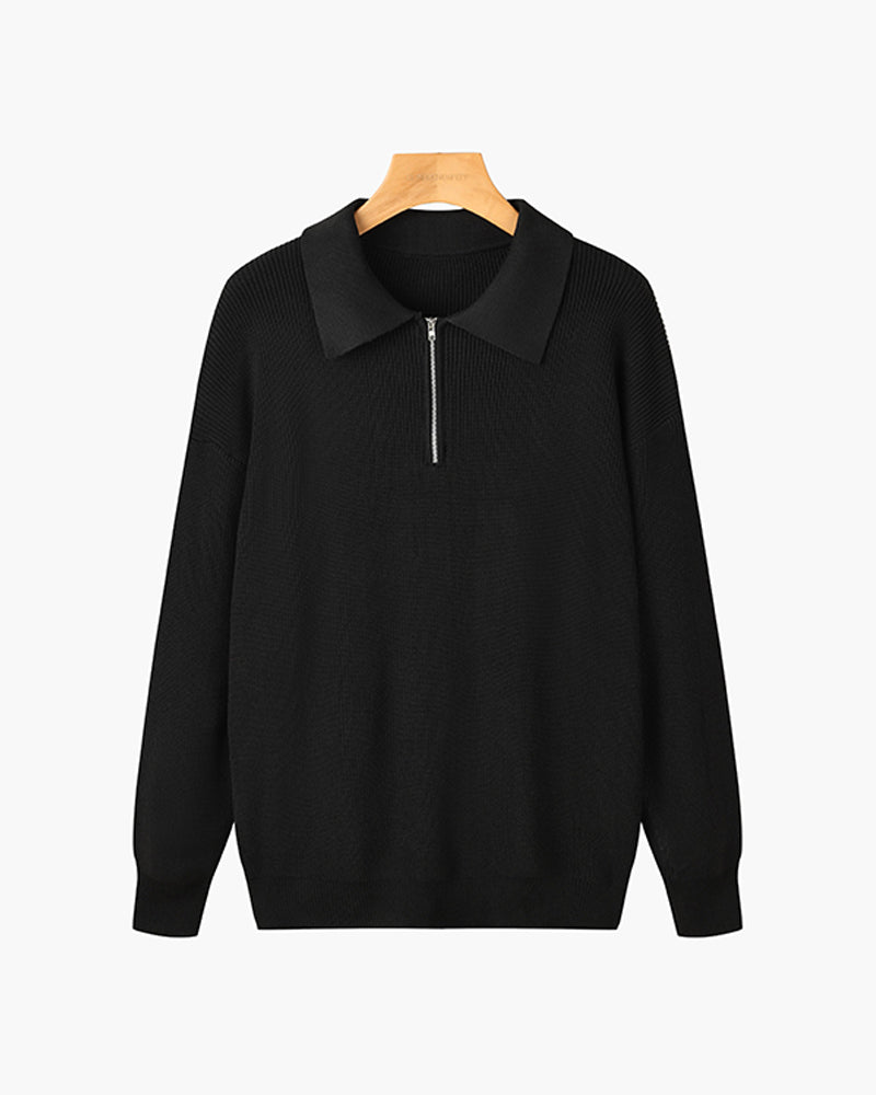 Pull Demi-Zip en Maille Gaufrée à Col Polo pour Homme