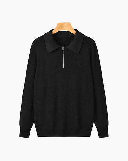 Pull Demi-Zip en Maille Gaufrée à Col Polo pour Homme