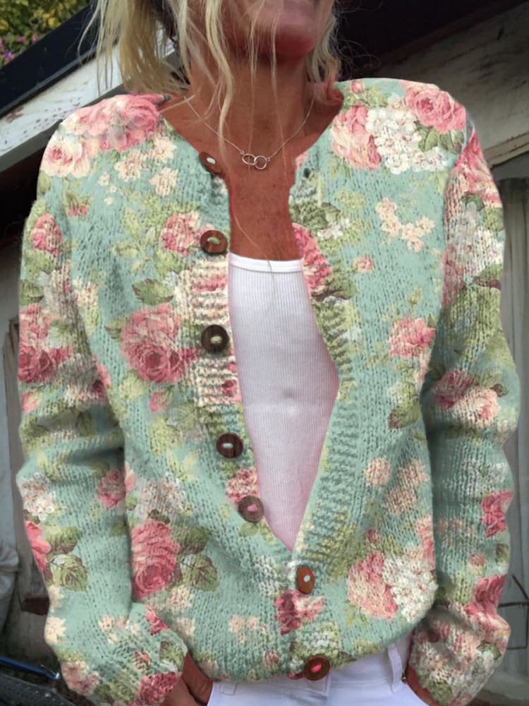 Gilet en Tricot à Motif Floral pour Femme