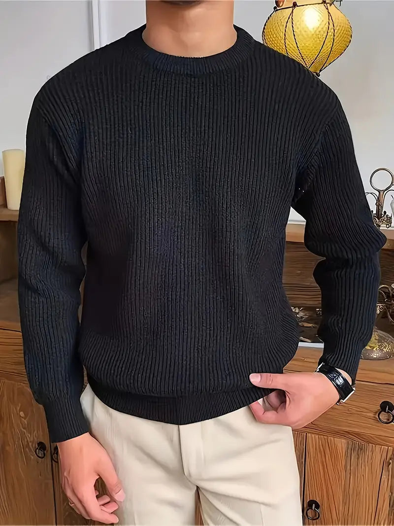 Pull à Col Rond en Maille Côtelée pour Homme