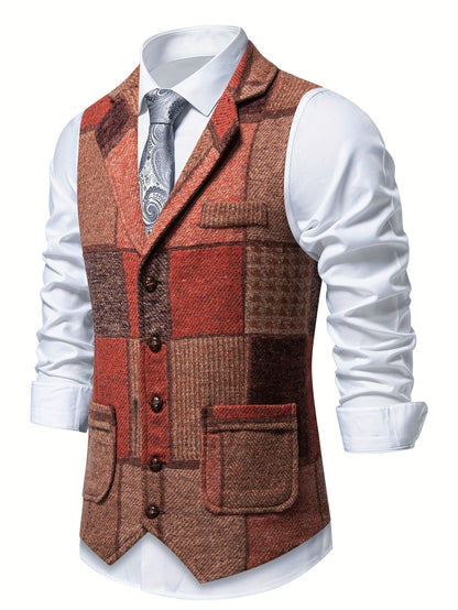 Gilet de Costume Effet Tweed à Chevrons pour Homme