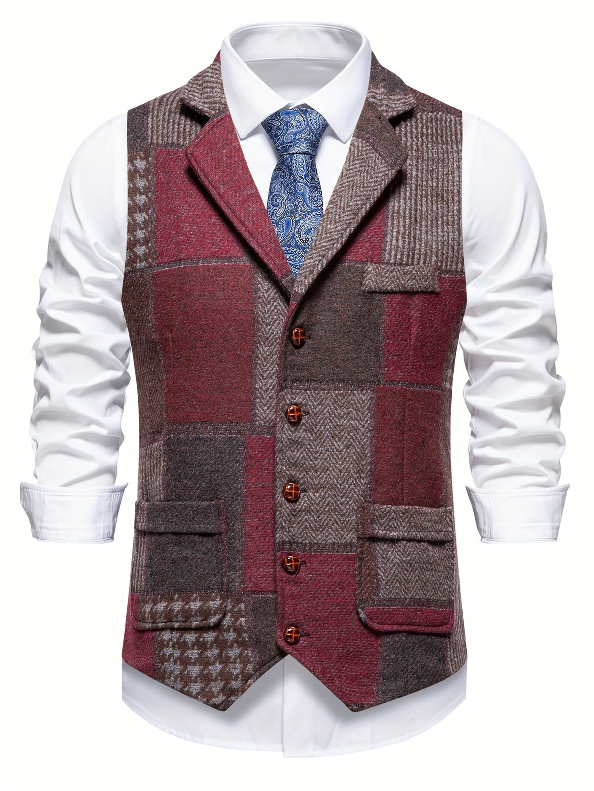 Gilet de Costume Effet Tweed à Chevrons pour Homme