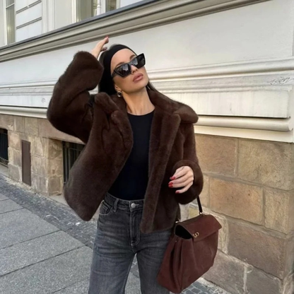 Veste d’Hiver en Fausse Fourrure Court pour Femme