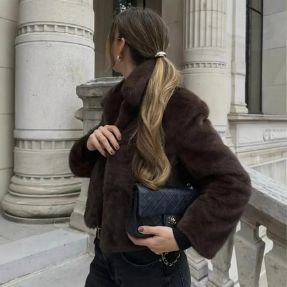 Veste d’Hiver en Fausse Fourrure Court pour Femme