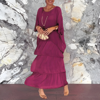 Robe Longue à Manches Chauve-Souris et Col Rond pour Femme