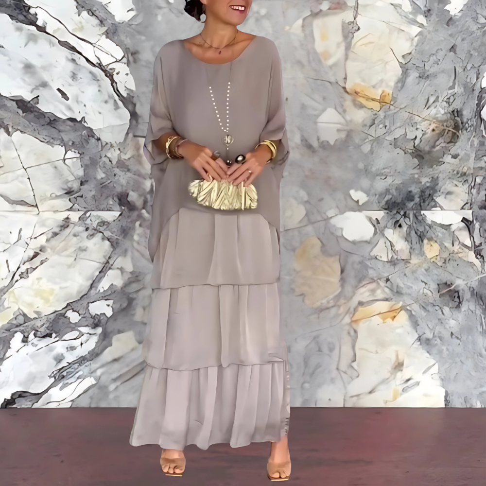 Robe Longue à Manches Chauve-Souris et Col Rond pour Femme