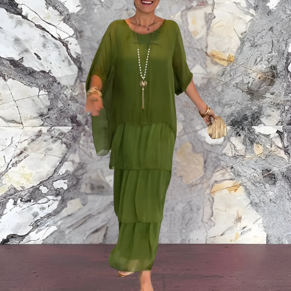 Robe Longue à Manches Chauve-Souris et Col Rond pour Femme