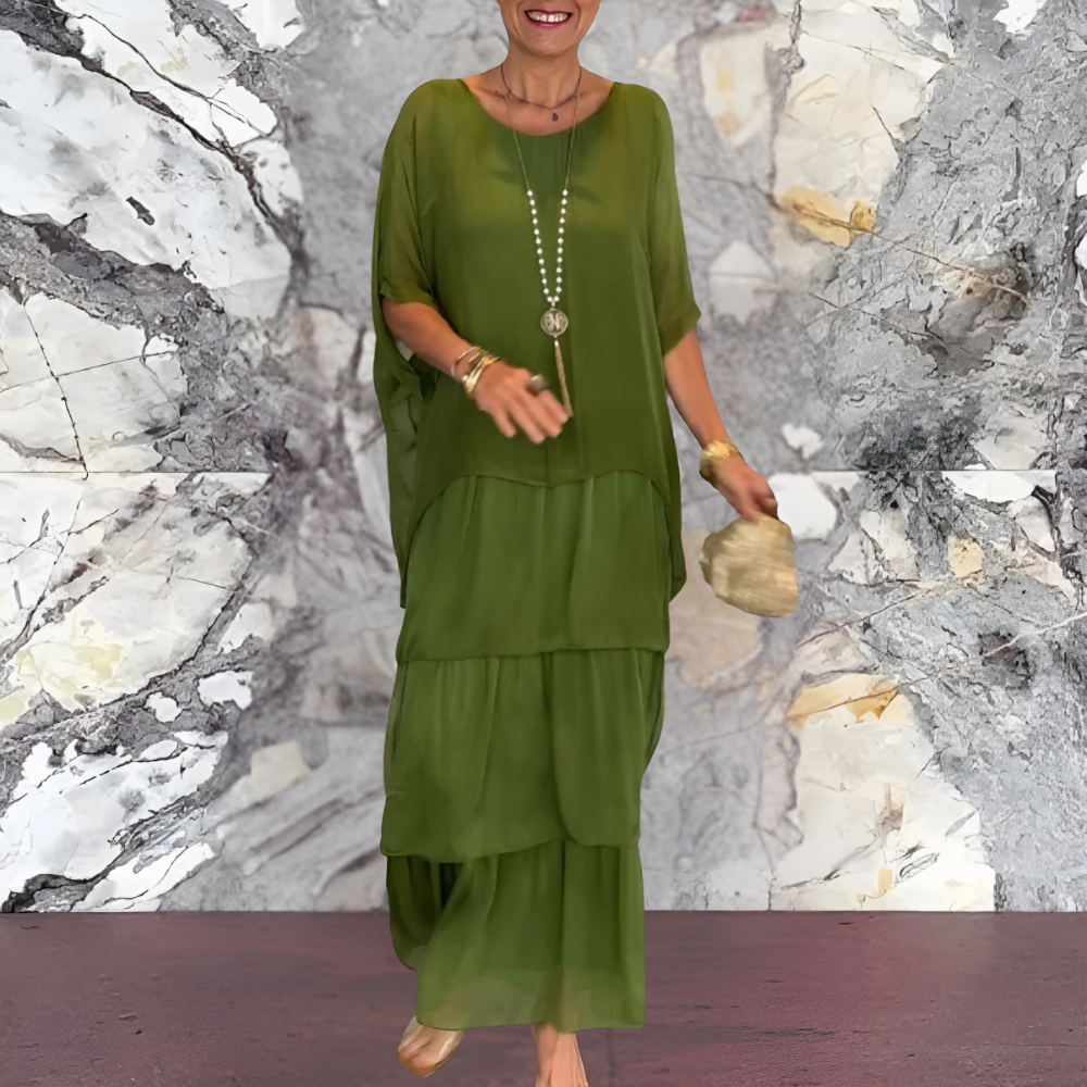 Robe Longue à Manches Chauve-Souris et Col Rond pour Femme