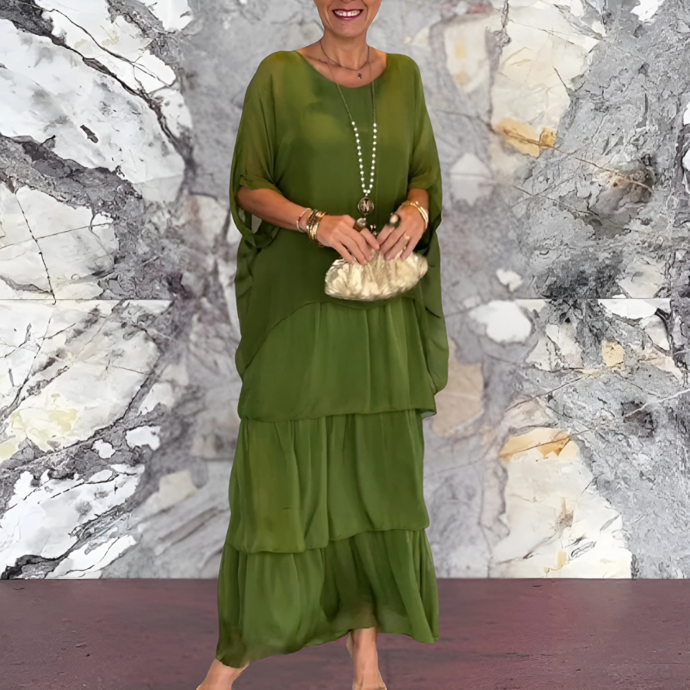 Robe Longue à Manches Chauve-Souris et Col Rond pour Femme