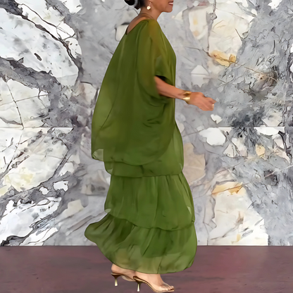 Robe Longue à Manches Chauve-Souris et Col Rond pour Femme