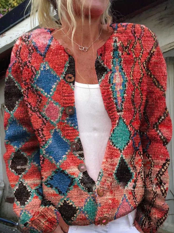 Gilet en Tricot à Motif Floral pour Femme